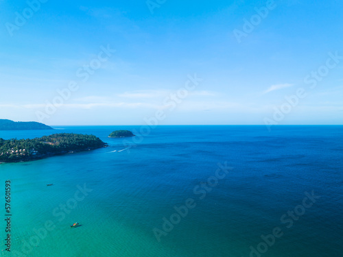 Aerial view Amazing open sea, Beautiful ocean in the morning summer season,Image by Aerial view drone shot, high angle view Top down sea background © panya99