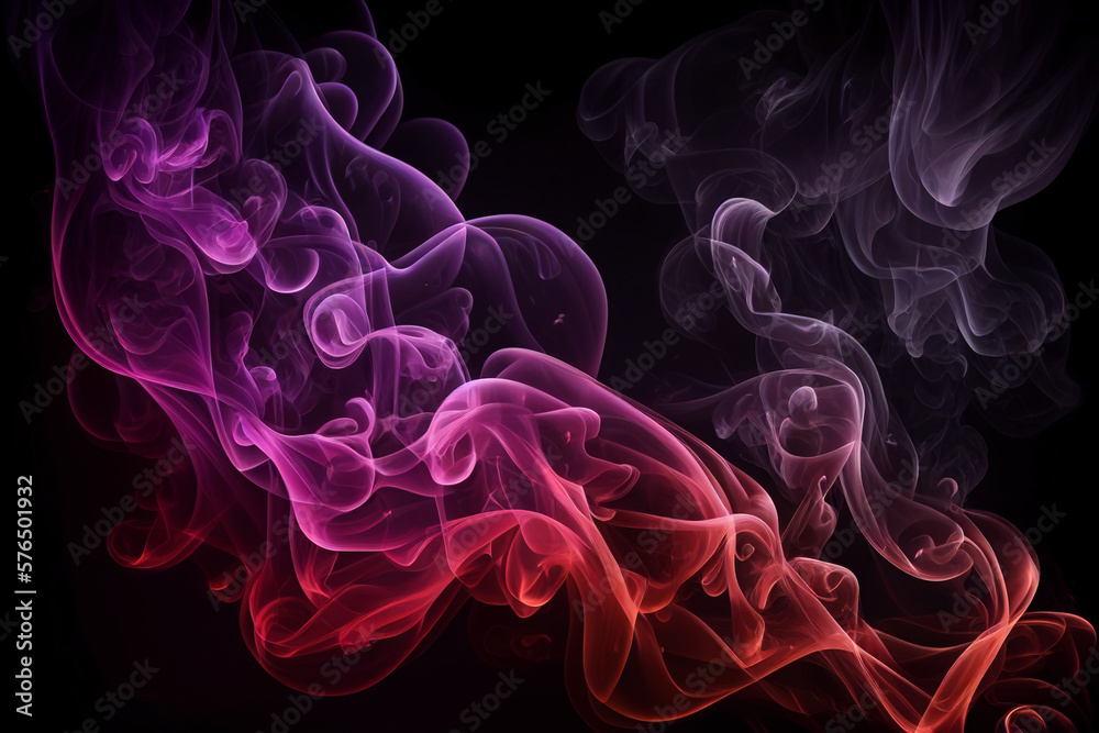 Fototapeta premium Abstract colorful red and purple smoke on black background. Generative AI illustration