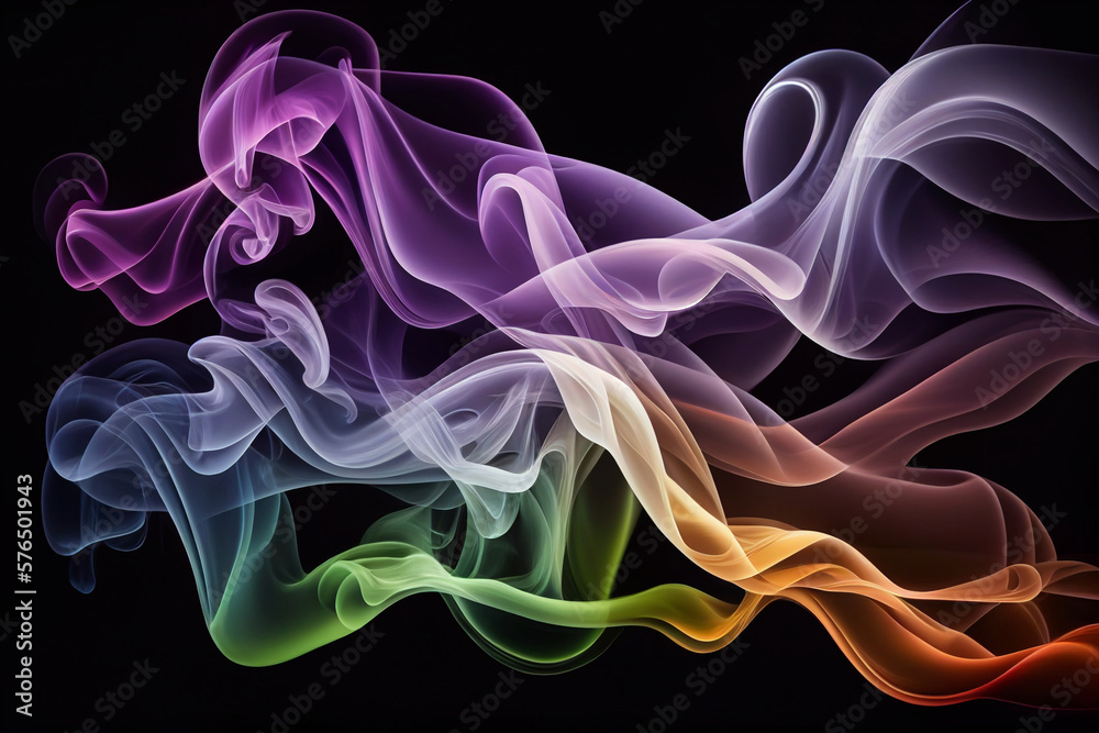 Fototapeta premium Abstract colorful smoke on black background. Generative AI illustration