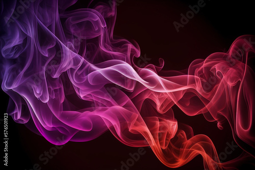 Abstract colorful red and purple smoke on black background. Generative AI illustration