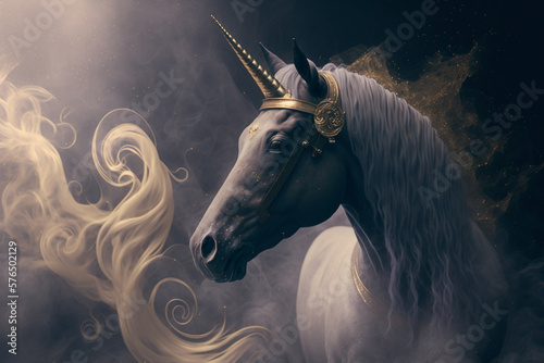 White unicorn in the night. Unicorn fantasy. Vector illustration. Logo symbol mascot icon sign. Wallpaper Aesthetic. Generative AI
