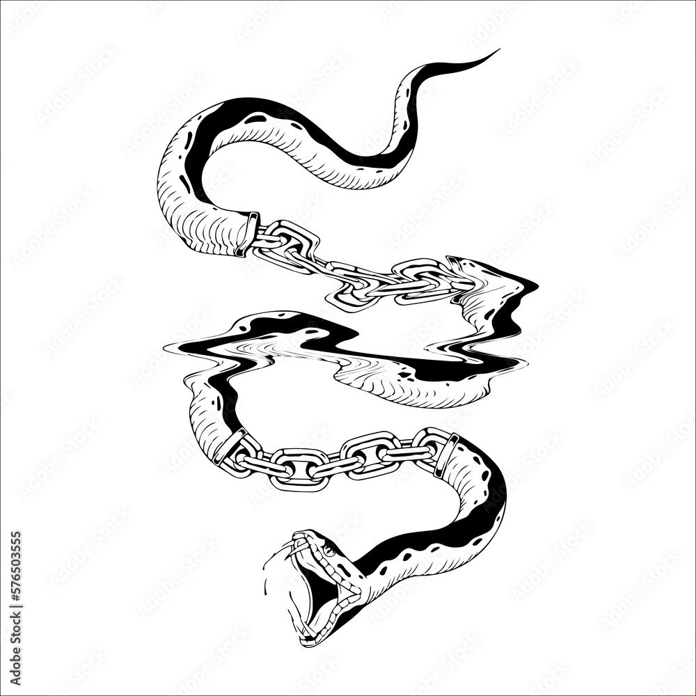 Naklejka premium vector illustration of snake with chain concept