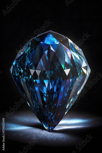 Blue sapphire shiny gem stone crystal isolated on black background