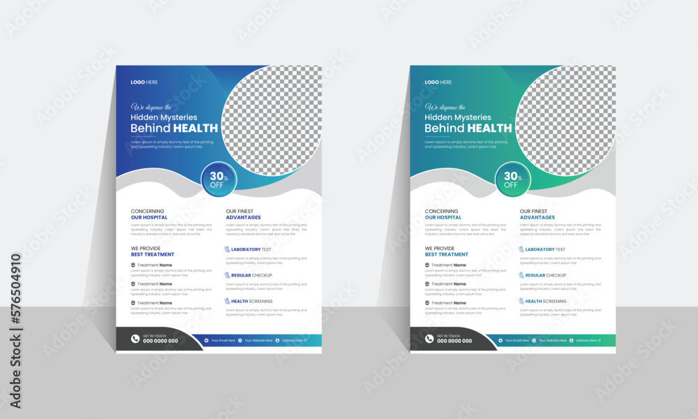 Obraz premium Corporate healthcare and medical flyer or poster design layout, Layout template, brochure background. Vector design, Vector illustrations for medical, medical a4 flyer design template for print, care.