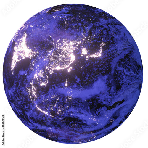 The nightly Earth with city lights in Asian continent as transparent png file. Elements of this image furnished by NASA.