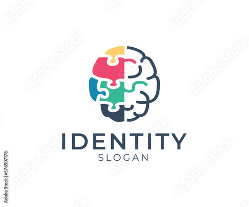 modern abstract colorful brain and puzzle logo illustration