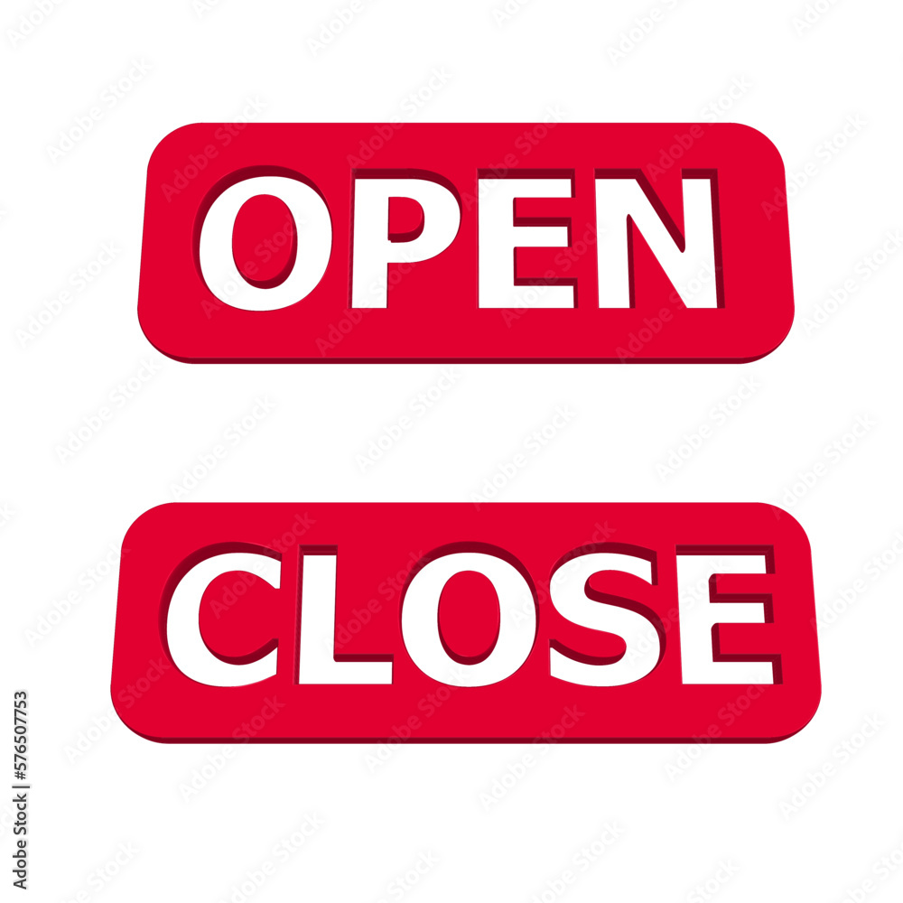 Open close logo 3D icon realistic Open close logo 3D icon realistic