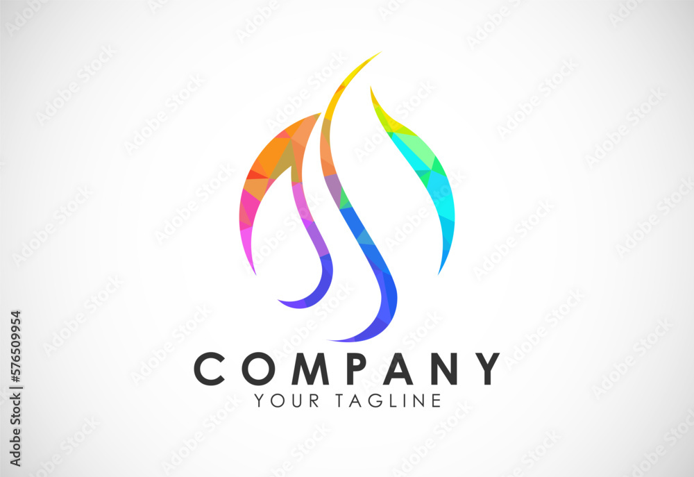 Polygonal Fire Flame Logo. Colorful Low Poly Flame Logo. Low Poly Abstract Geometric Design. Vector Illustration