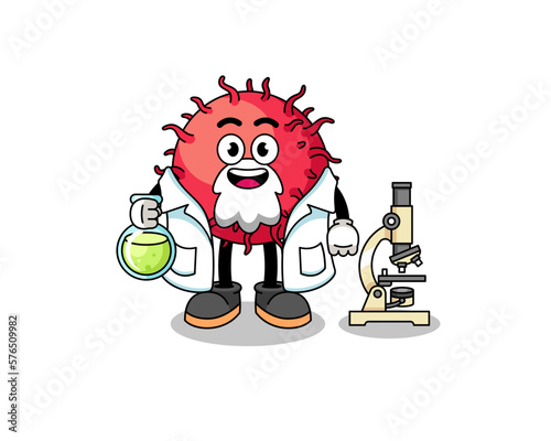 Mascot of rambutan fruit as a scientist