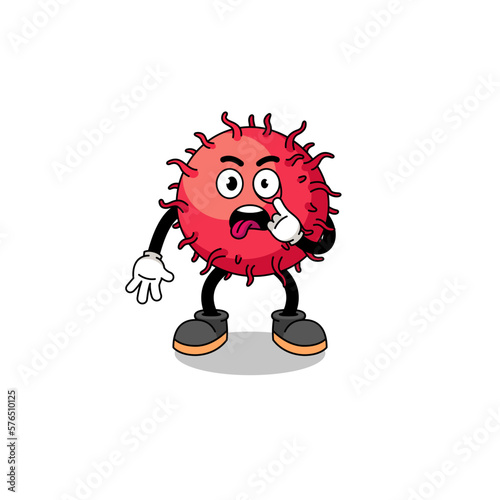 Character Illustration of rambutan fruit with tongue sticking out