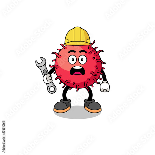 Character Illustration of rambutan fruit with 404 error