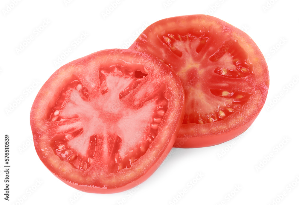 Slices of tomato for burger isolated on white Slices of tomato for burger isolated on white