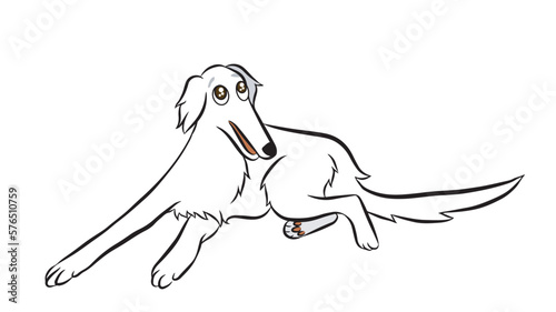 White cute borzoi dog meme. Illustration of cartoons of the dog whose muzzle is quite long. It's lying and curious. Isolated vector in the transparent background