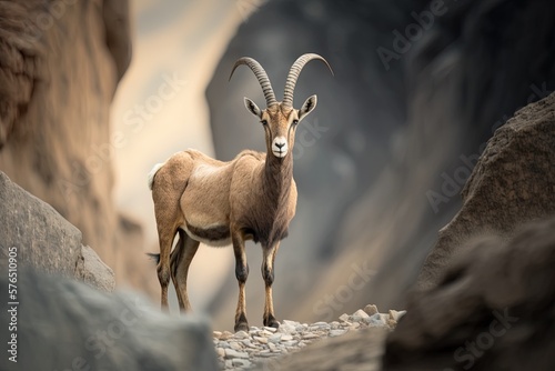 blurry photo of an ibex on a cliffside Generative AI photo