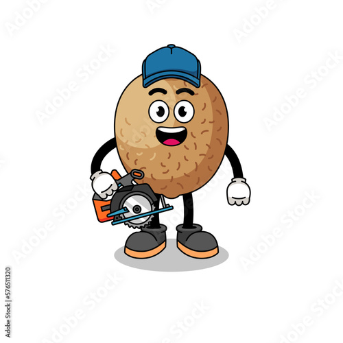 Cartoon Illustration of kiwifruit as a woodworker