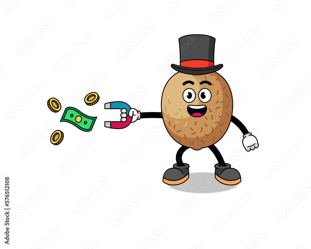 Fototapeta premium Character Illustration of kiwifruit catching money with a magnet