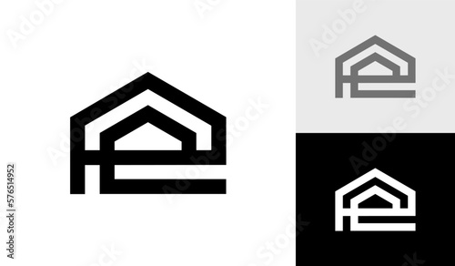 Letter PE initial monogram with house logo design