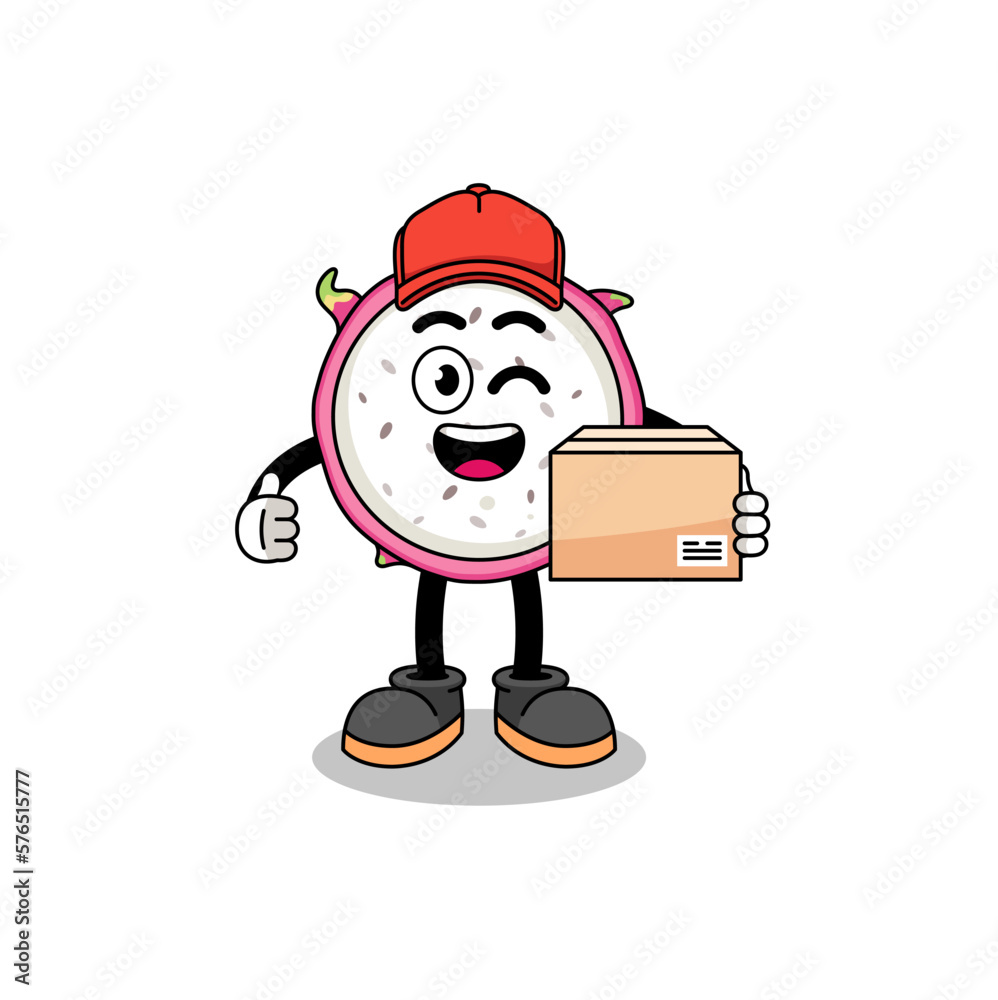 dragon fruit mascot cartoon as an courier