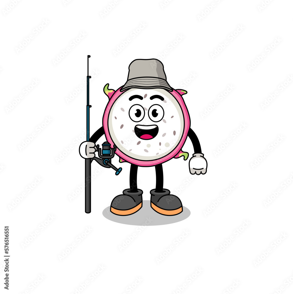 Mascot Illustration of dragon fruit fisherman Mascot Illustration of dragon fruit fisherman