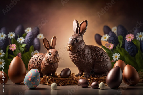  Tema de Páscoa e ovos de chocolate e coelhos photo