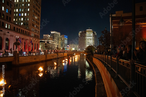 Slika na platnu Providence, RI, 10.01.22 Night shots of Fire water festival
