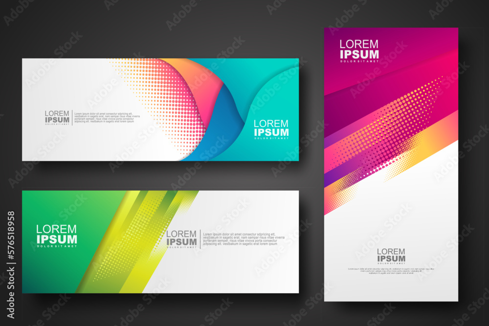 Naklejka premium Banner set design template in trendy dynamic gradient colors