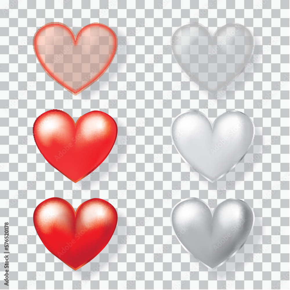 Red and Silver Heart Shape Balloon set Vector Illustration Red and Silver Heart Shape Balloon set Vector Illustration