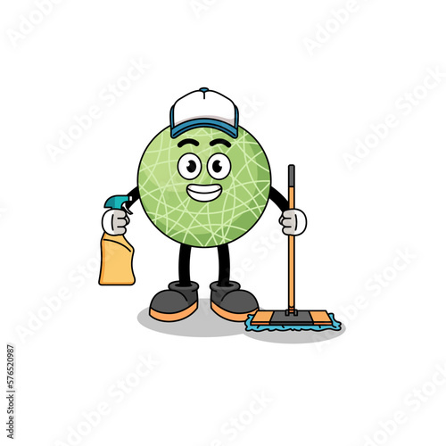 Character mascot of melon fruit as a cleaning services