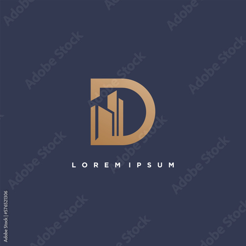 Apartment logo design vector with letter d style