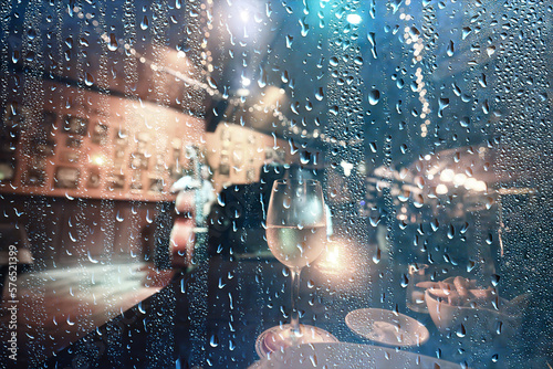 restaurant view raindrops on glass window © kichigin19