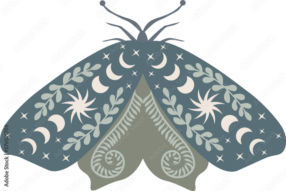 Celestial butterfly vector illustration. Mystical luna moth with moon ...