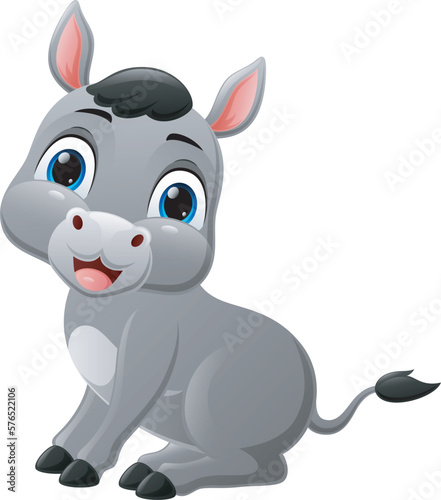 Cute baby donkey cartoon on white background