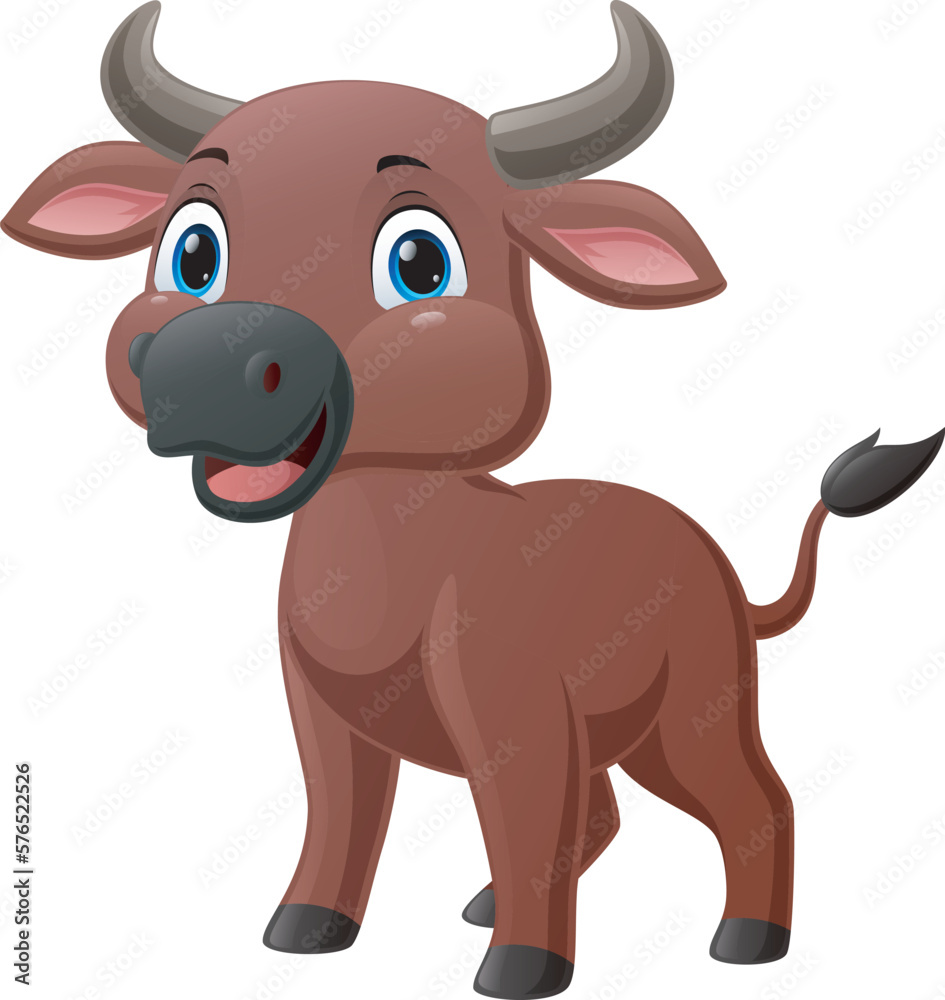 Cute little buffalo cartoon on white background Cute little buffalo cartoon on white background