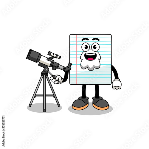 Illustration of paper mascot as an astronomer
