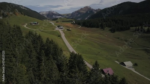 Plateau des Glières in Haute-Savoie, France. Aerial forward photo