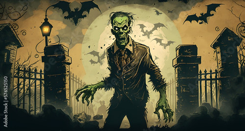 Halloween cartoon zombie vector, art for halloween and spooky comemorations, generated by ai photo