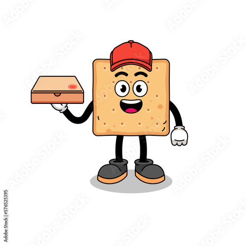 square cracker illustration as a pizza deliveryman