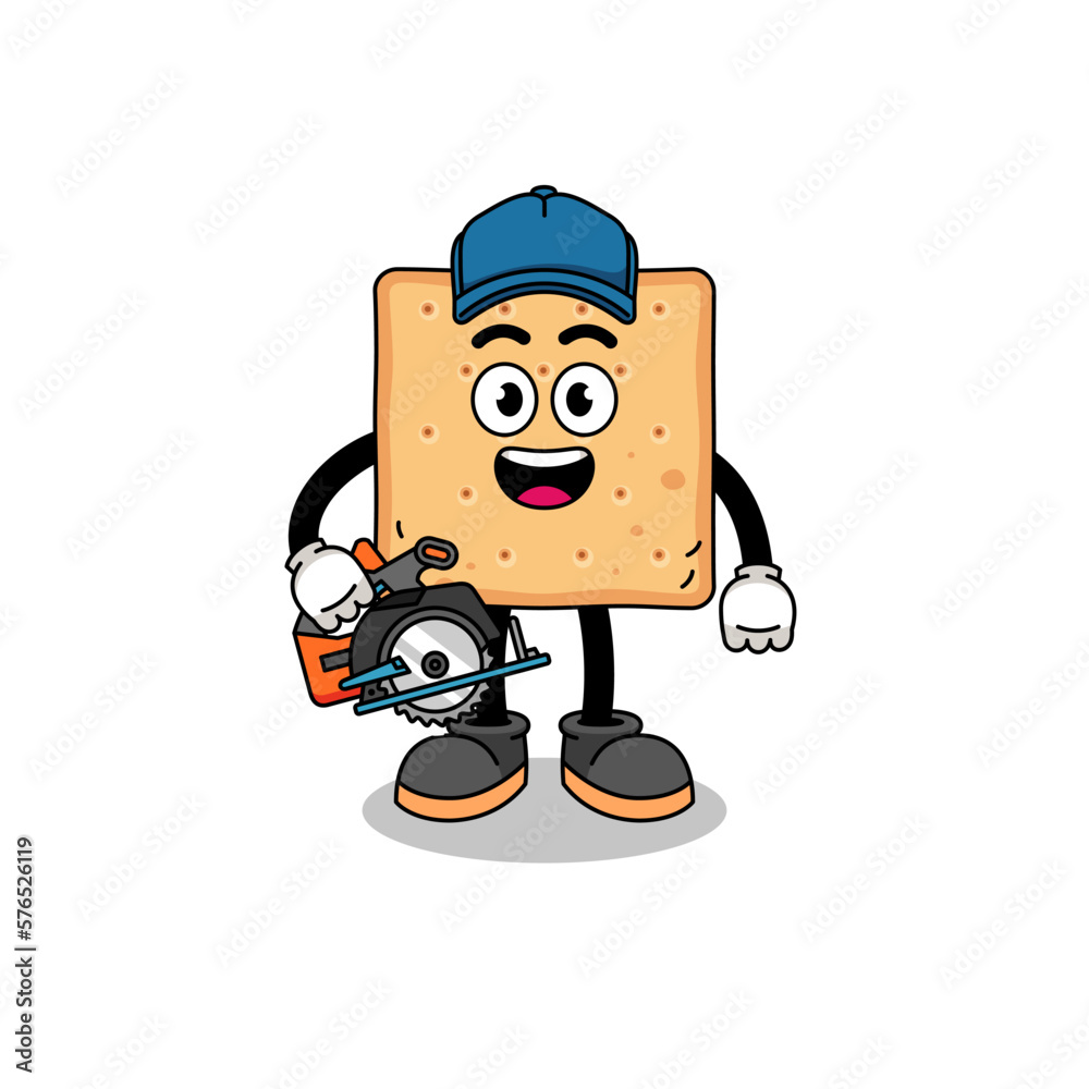 Cartoon Illustration of square cracker as a woodworker Cartoon Illustration of square cracker as a woodworker