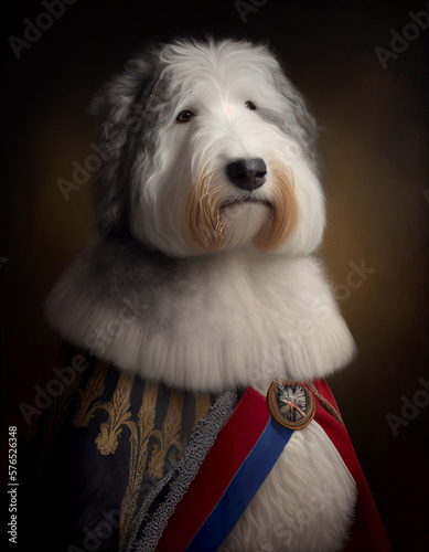 Royal Portrait of an Old English Sheepdog Dressed Like a British King | Generative AI