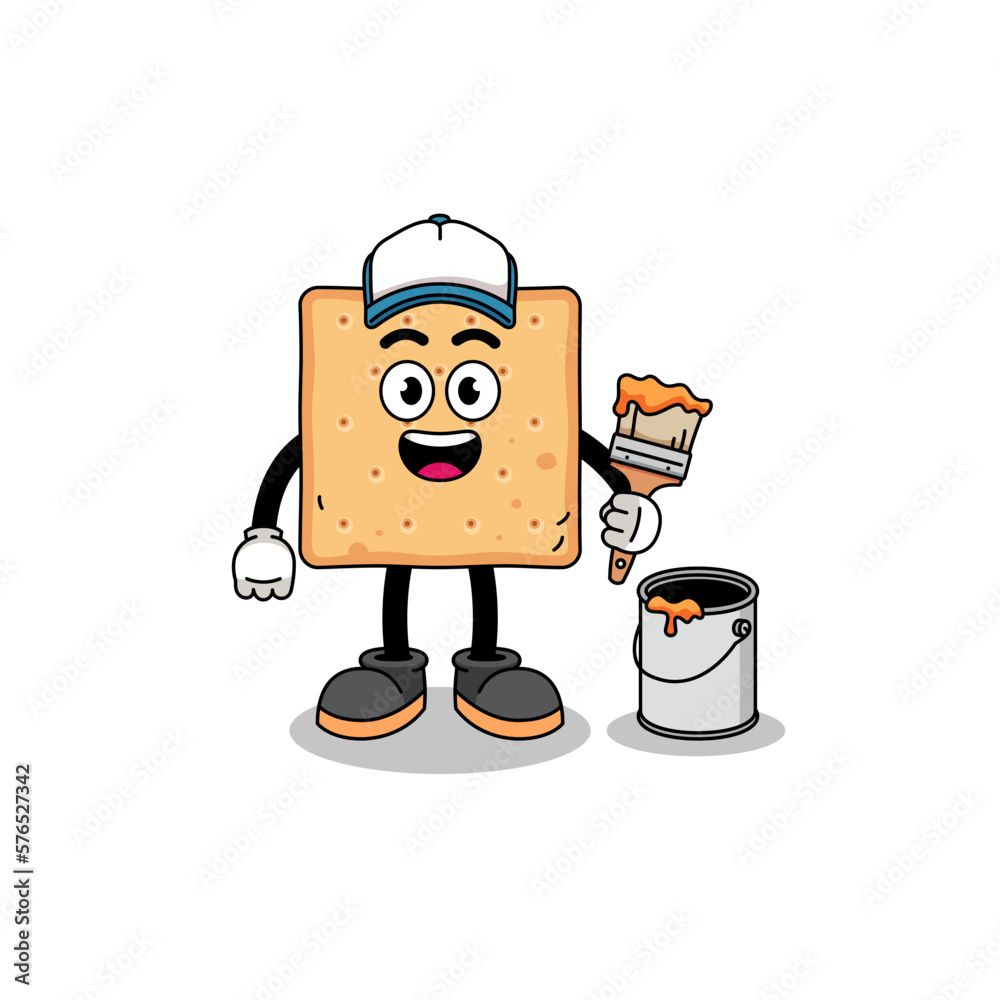 Obraz premium Character mascot of square cracker as a painter