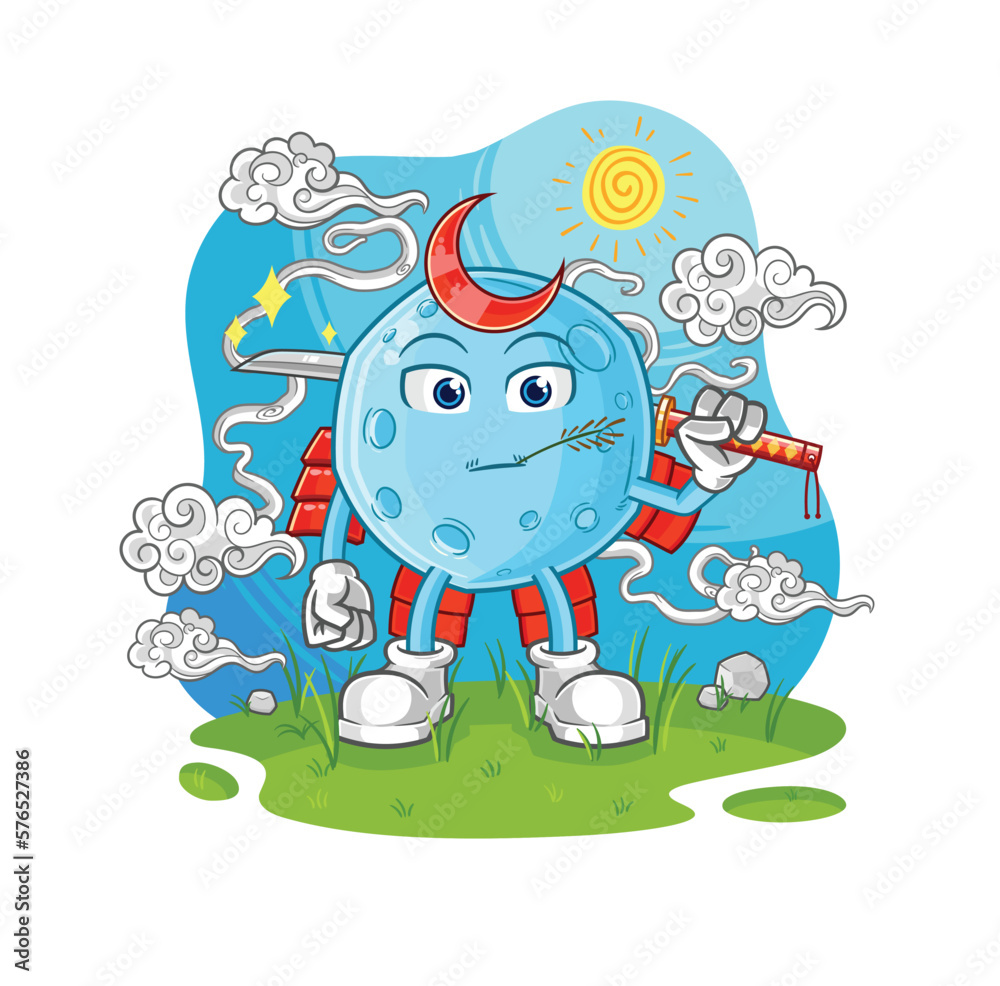 Obraz premium blue moon samurai cartoon. cartoon mascot vector
