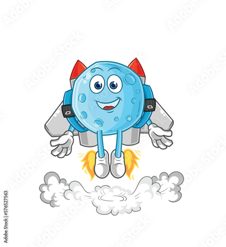 blue moon with jetpack mascot. cartoon vector