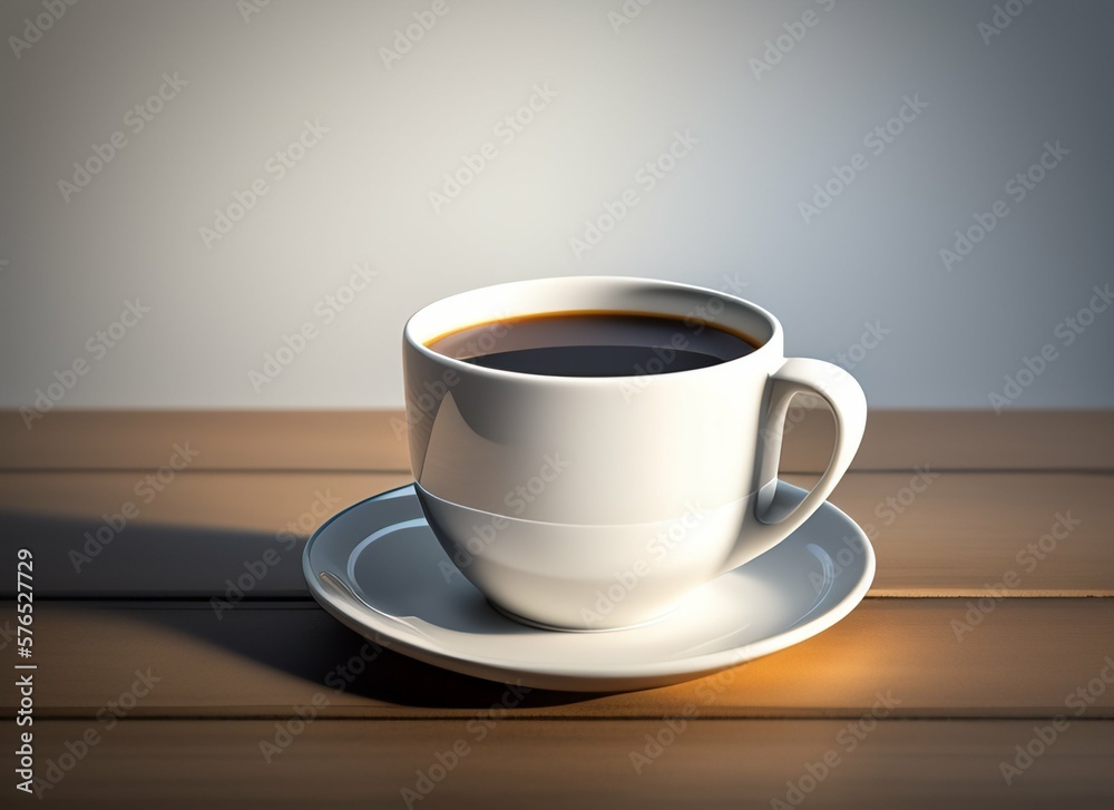 White coffee mug on the top of a desk, empty cup isolated for design, generative Ai