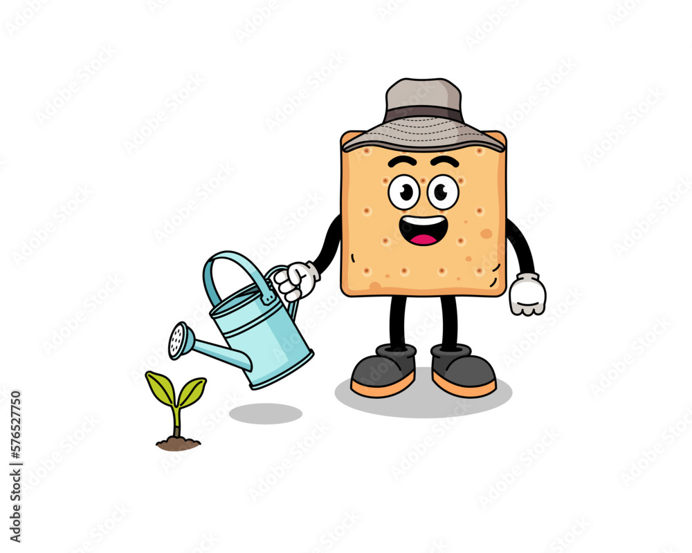 Illustration of square cracker cartoon watering the plant Illustration of square cracker cartoon watering the plant