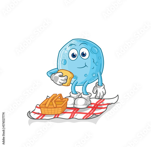 blue moon on a picnic cartoon. cartoon mascot vector