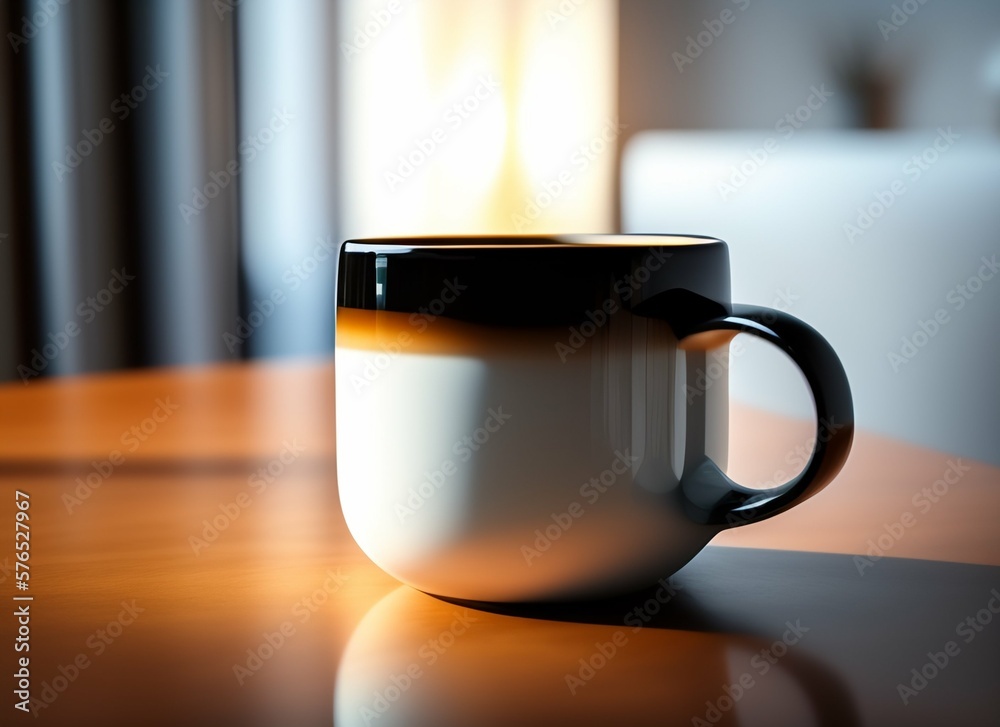 White coffee mug on the top of a desk, empty cup isolated for design, generative Ai White coffee mug on the top of a desk, empty cup isolated for design, generative Ai