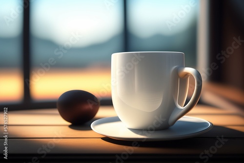 White coffee mug on the top of a desk  empty cup isolated for design  generative Ai