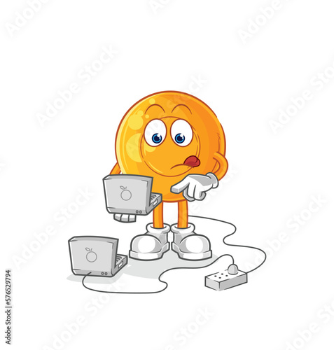 throat lozenges with laptop mascot. cartoon vector