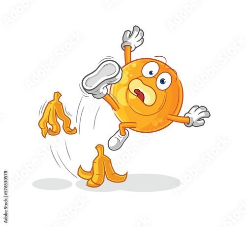 throat lozenges slipped on banana. cartoon mascot vector