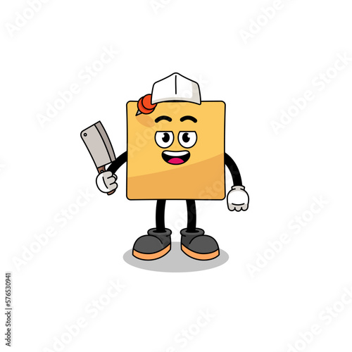 Mascot of sticky note as a butcher